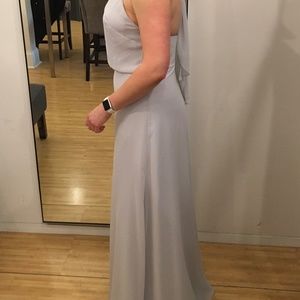 Amsale Size 12 LONG Ice Blue Chiffon Halter Top Gown - Perfect for 5"10+